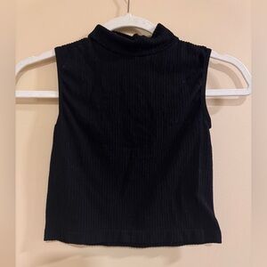 Black Sleeveless Ribbed Turtle Neck Top